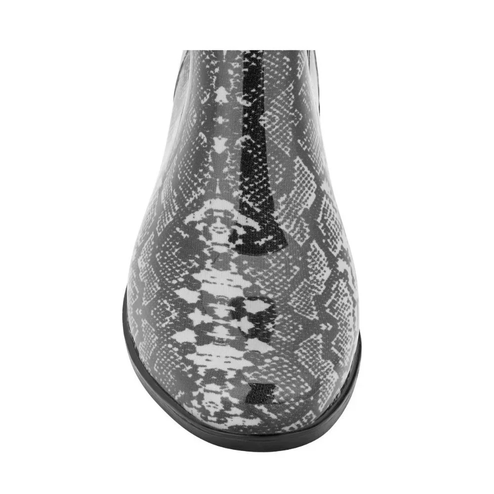 NWT Time and Tru Women's Snake Print Rain Boots – Black Ankle‎ Slip-On, Size 7